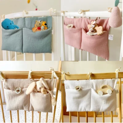 Organisateur Bébé Suspendu pour Berceau et Lit – Sac de Rangement Porte-Couches, Lingettes et Jouets, Compatible Poussette